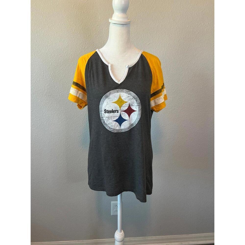 NFL Team Apparel Pittsburgh Steelers Short Sleeve TShirt Yellow/Gray Sz L *Flaw